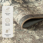 Lessymo 6x9 Area Rugs for Living Room, Machine Washable Non Slip Rug, Soft Low Pile Carpet for Bedroom Dining Home Office, Vintage Brown Distressed Floral Floor Mat