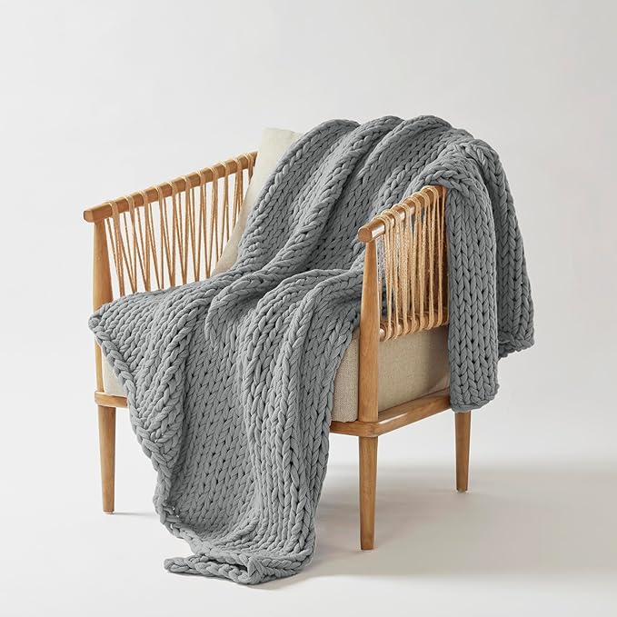 Madison Park Casual Acrylic Chunky Twice Knit Throw with Charcoal MP50-7315