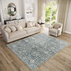 Washable Area Rugs 5'x7' Non-Slip Vintage Boho Distressed Fade Resistant Low Pile Carpet for High-Traffic Living Room, Bedroom & Dining Room