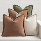 MIULEE Decorative Couch Pillow Covers Neutral Linen Fringe Throw Pillows Set of 4 Soft Rustic Cushions Boho Farmhouse Pillowcases for Bed Sofa Living Room Spring Decor 22x22 Inch Beige/Brown/Green