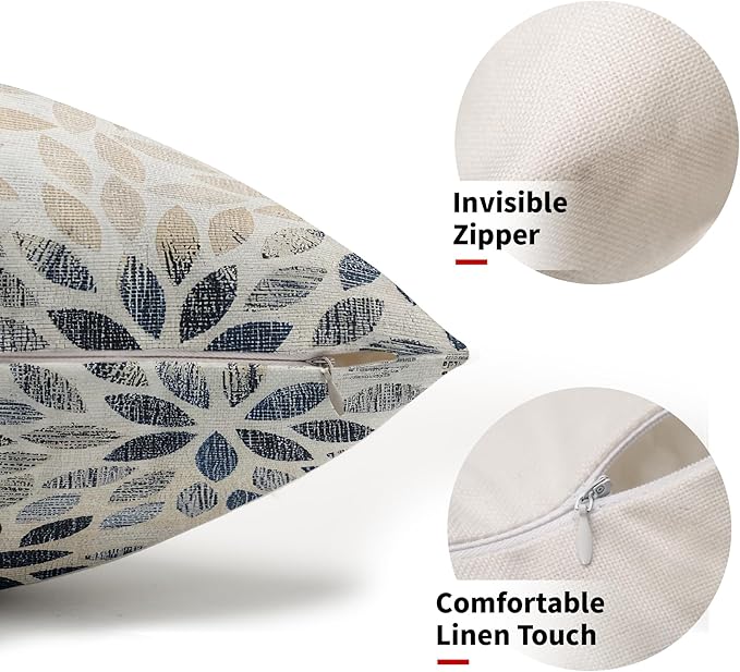 Kawani Navy Blue Dahlia Lumbar Pillow Covers 12X20 Inch Rustic Geometric Flower Decorative Pillow Cases Set of 2 Beige Tan Gray Floral Throw Pillows for Cushion Sofa Couch Farmhouse Outdoor