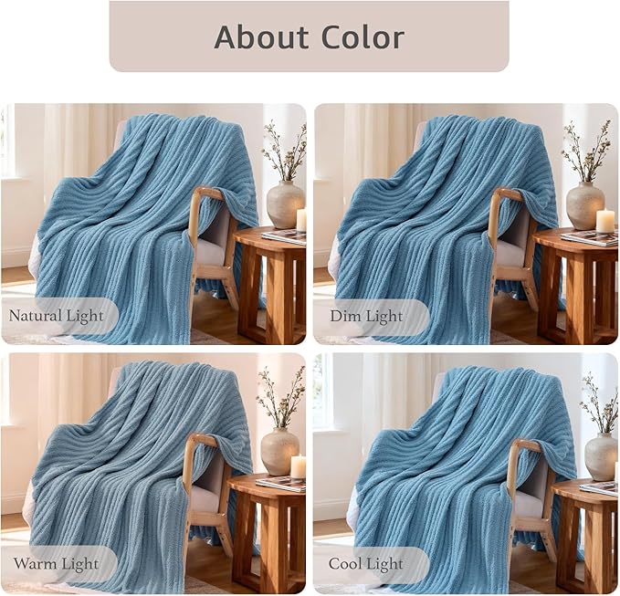 WRENSONGE Striped Throw Blanket, Blue Soft Cozy Fluffy Warm Hand Made Throw Blankets for Couch, Sofa, Chair, Bed, Camping, Picnic, Travel Lightweight Bed Blanket - 60"*80"