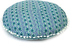 CRAFT KALA 22" IN Round Mandala Floor Pillow Cushion Cover Seating Throw Cover Hippie Decorative Bohemian Ottoman Poufs Cover Pom Pom Pillow Cases Boho Indian Cotton Living Room Home Décor Green Ombre