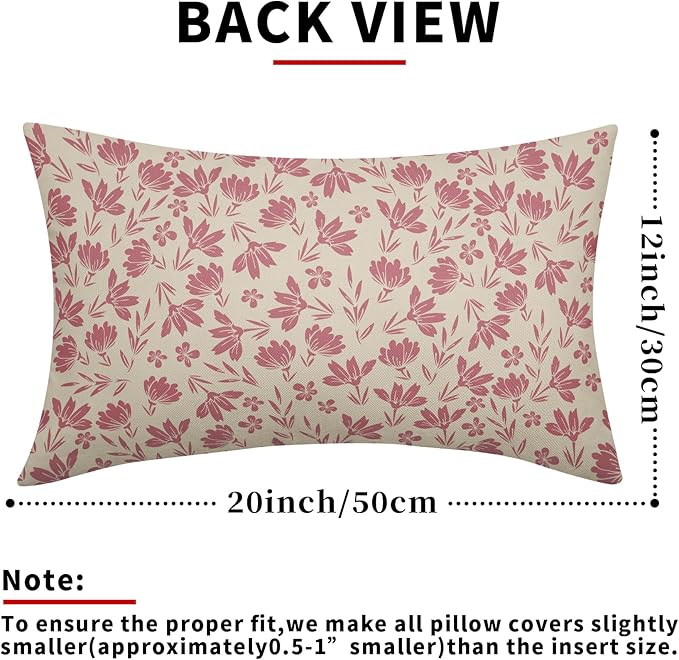 Light Pink Floral Pillow Covers 12x20 Set of 2 Vintage Rustic Old Style Cute Small Flower Pink Cream Print Decorative Outdoor Pillowcases Farmhouse Throw Cushion Case Decor for Couch Sofa Bed
