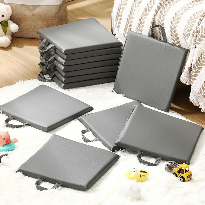 Suzile 12 Pcs 12'' Square Floor Cushions for Kids Classroom Flexible Floor Seating Elementary with Handles Classroom Carpet Cushions for Adults Toddlers Daycare Preschool School