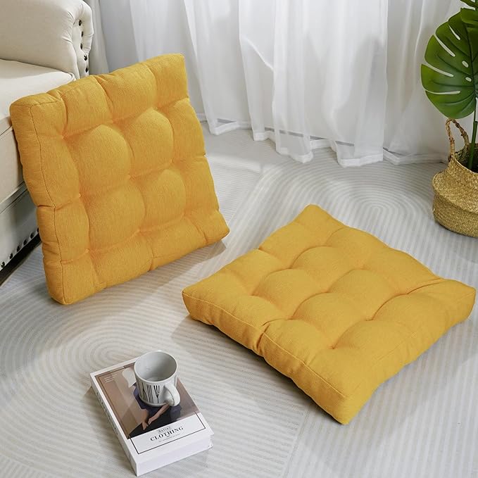 Tromlycs Floor Pillow Seating Cushions for Adults Sitting Large Square Pillow Gel Memory Foam 20 x 20 x 4 Inch Light Yellow Set of 2