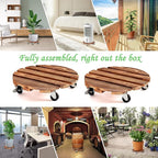 HOHY 2-Pack 12" Plant Caddy Plant Stand with Wheels Heavy Duty Wood Rolling Plant Stand with 2 360° Lockable Wheels,Indoor Outdoor Plant Roller for Large Planters, Flower Pot, Patio