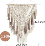 Macrame Wall Hanging, Woven Tapestry Beige & Dusty Rose Handmade Craft Macrame Wall Decor, Gallery & Nursery, Size 37.4” Lx27.5” W
