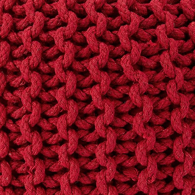 · REDEARTH · Round Pouf Ottoman - Hand Knitted Cable Boho Poof - Foot Stool Bean Bag - Home Décor Stuffed Footrest for Living Room - Nursery - Bedroom - 100% Cotton Poufs (19.5"x19.5"x14") - Red