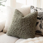 Foindtower 2 Pieces 18x18 Inch Sage Green, Faux Fur Throw Pillow Cover Accent Sherpa Pillow Fuzzy Soft Pillowcases Sheepskin Decorative Fleece Cushion Case for Bed Couch Living Room