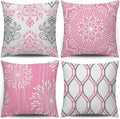 Coliuso Decorative Throw Pillow Covers 18x18 Set of 4, Pink and White Modern Simple Square Pillow Case Cushion Cover for Sofa Couch Farmhouse Living Room