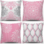 Coliuso Decorative Throw Pillow Covers 18x18 Set of 4, Pink and White Modern Simple Square Pillow Case Cushion Cover for Sofa Couch Farmhouse Living Room