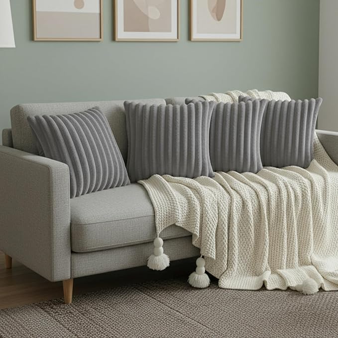 Gray Throw Pillow Covers 18 x 18 Set of 4, Cute Boho Throw Pillow Cover for Couch/Bed, Decorative Pillows Covers for Sofa/Bed, Accent Pillow Covers for Living Room, Rustic/Home/Room Decor