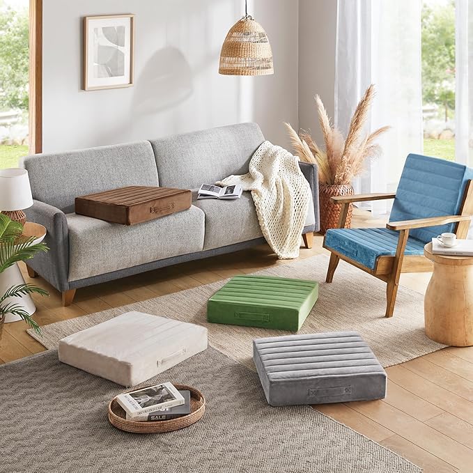 Codi Floor Cushions for Adults, Large Meditation Pillows with Thick Foam and Soft Tufted Covers, Washable Square Seating for Couch and Yoga Sitting, 22×22×5 Inch Ivory