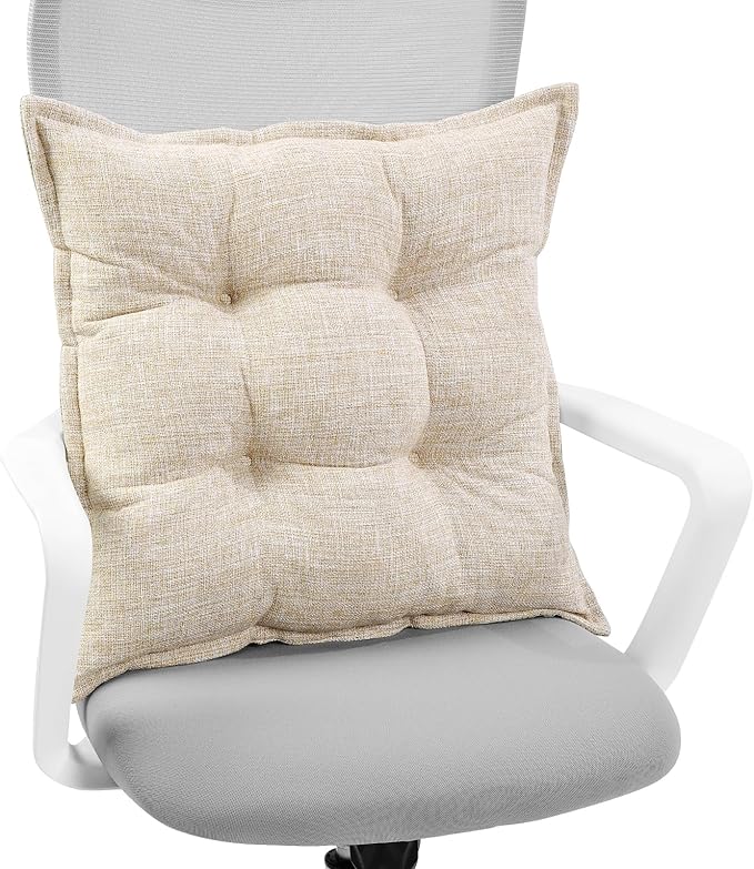 SINSOSSO Large Floor Pillow 22", Thickened Bite-Size Memory Foam Square Non-Slip Cushion for Office Back Support/Indoor Yoga/Chair Seat, Fashionable Color-Blocked Fabric & Washable, Beige, 1 PCS