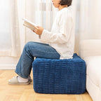 Asuprui Round Square Pouf Ottoman Foot Rest – Lightweight Modern Footstool with Plush Foam Filling, Perfect for Living Room Decor & Cozy Comfort – 20x20x14 Inch Chic Accent Piece (Navy Blue)
