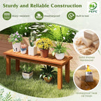 Tangkula Wooden Plant Stand, Outdoor Indoor Solid Wood Flower Pot Holder Display Shelf with Teak Oil Finish, Slatted Top, Rustic Plant Rack for Patio Garden Entryway Porch