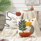 Merrycolor Abstract Boho Pillow Covers Tufted Mid Century Modern Throw Pillows Minimalism Aesthetic Textured Pillow Cover Sun Leaf Boho Pillows Decorative Throw Pillows for Bed Couch Sofa,18x18