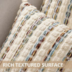 ANRODUO Boho Chenille Pillow Covers with Textured Tufted Stripes 20x20 Inch Set of 2 Woven Decorative Cushion Case Farmhouse Accent Neutral Pillowcase for Couch Sofa Bed Living Room Decor, Brown White