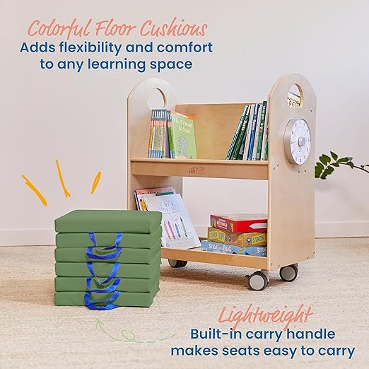 ECR4Kids SoftZone Floor Cushions, Square, Flexible Seating, Hunter Green, 6-Piece