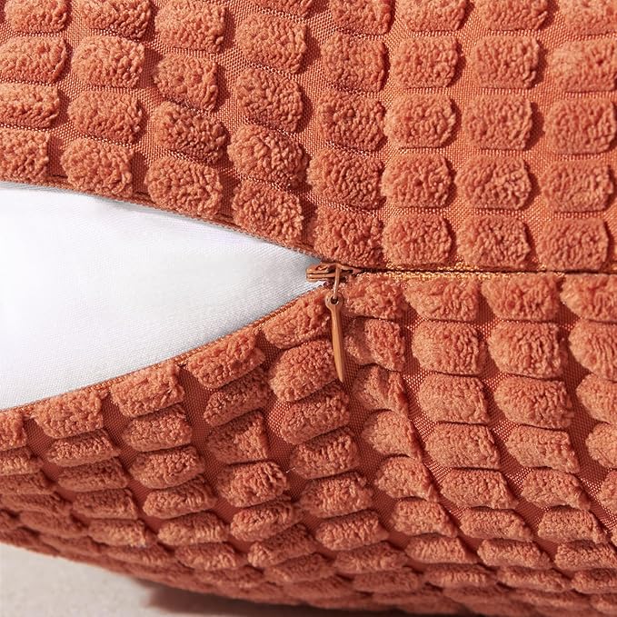 Softalker Fall Decorative Throw Pillow Covers 22 x 22 Inch, Set of 2, Thanksgiving Autumn Harvest Super Soft Corduroy Boho Striped Pillowcases for Couch Sofa Living Room Bed Home Decor, Burnt Orange