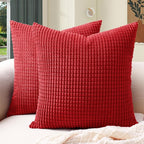 Softalker Throw Pillow Covers 20x20 Inch, Set of 2, Soft Corduroy Boho Stripe Decorative Pillow Cover, Couch Fluffy Pillow Cover for Farmhouse Home Decor Bed Living Room, Red