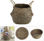 1Pc Woven Seagrass Belly Basket for Storage, Laundry, Picnic, Plant Pot Cover, and Grocery and Toy Storage (Black (Wavy Pattern))