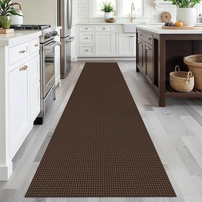 EARTHALL Woven Runner Rug 2.6x12 Ft Washable Runners for Hallways Extra Long Cotton Non Slip Rubber Backed Kitchen Runner Braided Indoor Floor Carpet for Entryway, Hall, Kitchen, Brown