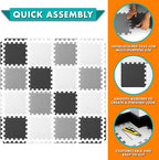 ProSource Foam Puzzle Floor Play Mat for Kids and Babies with Solid Colors, 36 or 16 Interlocking Tiles with Borders, Black/Grey/White