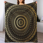 Black Gold Mandala Throw Blanket Boho Indian Hippie Vintage Abstract Bohemian Flower Blanket for Sofa Bed Couch Chair Or Dorm 40"x50"