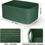 3-Pack Storage Baskets for Organizing | Woven Shelf Toy Basket | Rope Baskets for Gifts Empty | Closet Organizer Bins with Handles | Cube Decorative Box | 13.7×7.1×6.7” | Dark Green
