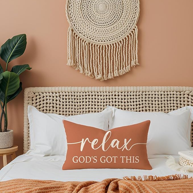 Rust Orange Fall Pillow Covers 12x20 Inch Set of 2 – Give It to God and Go to Sleep/Relax God’s Got This – Christian Throw Pillow Cover for Couch or Entryway
