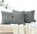 Phantoscope Pack of 2 Farmhouse Throw Pillow Covers Premium Coconut Button Vintage Linen Solid Decorative Pillow Cover for Couch Bed and Chair Gray 12 x 20 inches 30 x 50 cm
