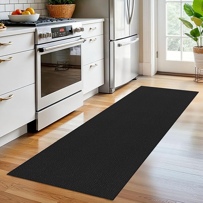 EARTHALL Woven Runner Rug 2x6 Ft Washable Runners for Hallways Cotton Non Slip Rubber Backed Kitchen Runner Braided Indoor Floor Carpet for Entryway, Hallway, Kitchen, Bedroom, Black/Grey