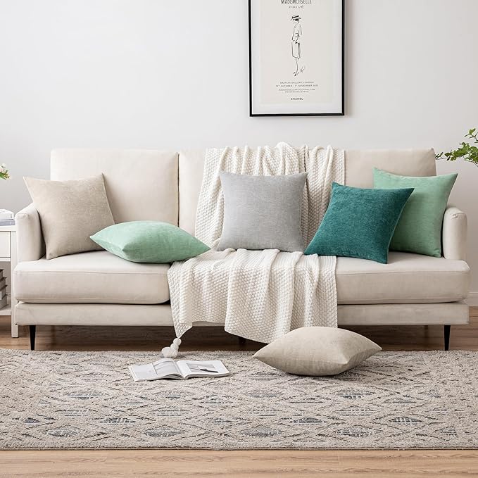 MIULEE Pack of 2 Brown Decorative Pillow Covers 18x18 Inch Soft Chenille Couch Throw Pillows Farmhouse Cushion Covers for Home Decor Sofa Bedroom Living Room