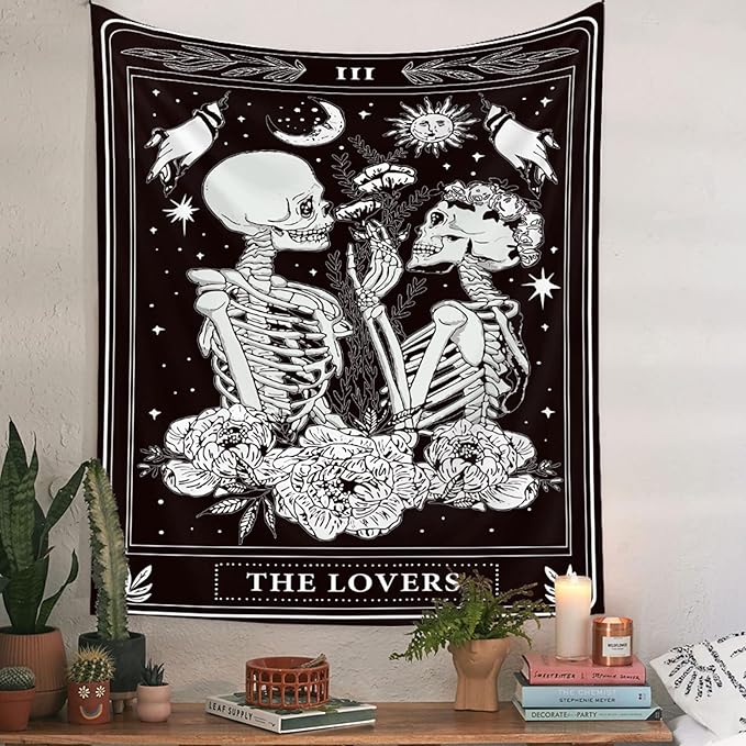 Naykow Skull Tapestries Black and White Skeleton Gothic Grunge Dark Witchy Wall Hanging Decor Tapestry for Bedroom Aesthetic Alt Room (60x90 inches vertical)