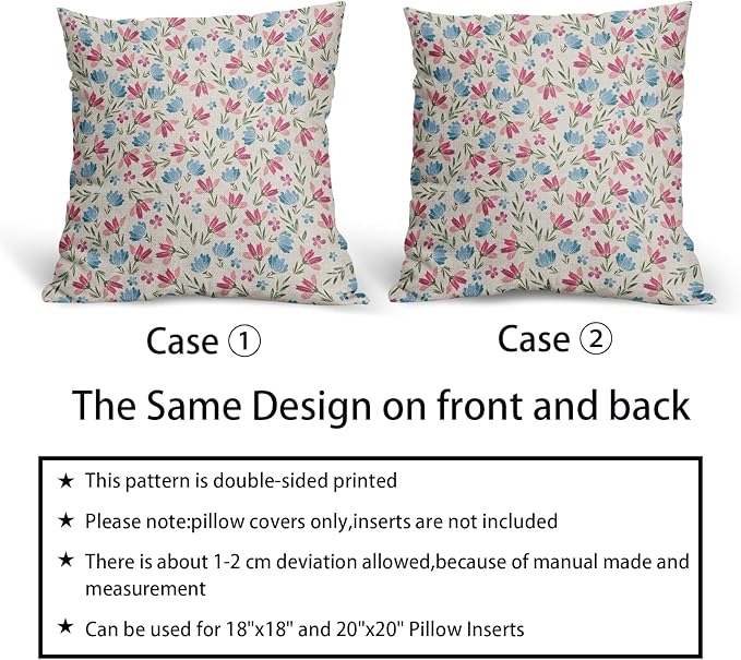 Easter Pink Blue Floral Pillow Covers 18x18 Set of 2 Spring Vintage Rustic Old Style Cute Flower Cream Print Decorative Outdoor Pillowcases Farmhouse Throw Cushion Case Decor for Couch Sofa Bed