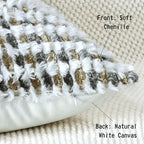 Boho Chenille Tufted Pillow Cover 24x24 Inch Set of 1, Farmhouse Striped Decorative Pillow Covers Accent Fluffy Neutral Square Pillowcases for Couch Sofa Bedroom Living Room, Brown Gray