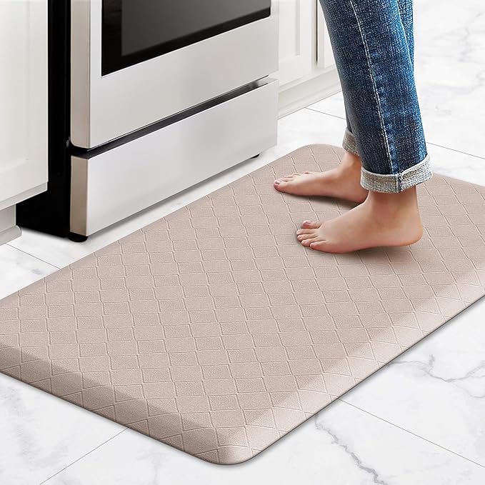 HappyTrends Kitchen Runner Rugs Anti-Fatigue mats,17.3"x 28",Non Slip Waterproof Ergonomic Comfort Mat for Kitchen, Floor Home, Office, Sink, Laundry,Khaki