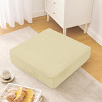 Wellsin Solid Square Floor Pillows for Adults Kids - Large Meditation Floor Pillow Seating Cushion with Thick Foam & Washable Velvet Cover, 2 Pack, 22x22x5 Inch, Beige
