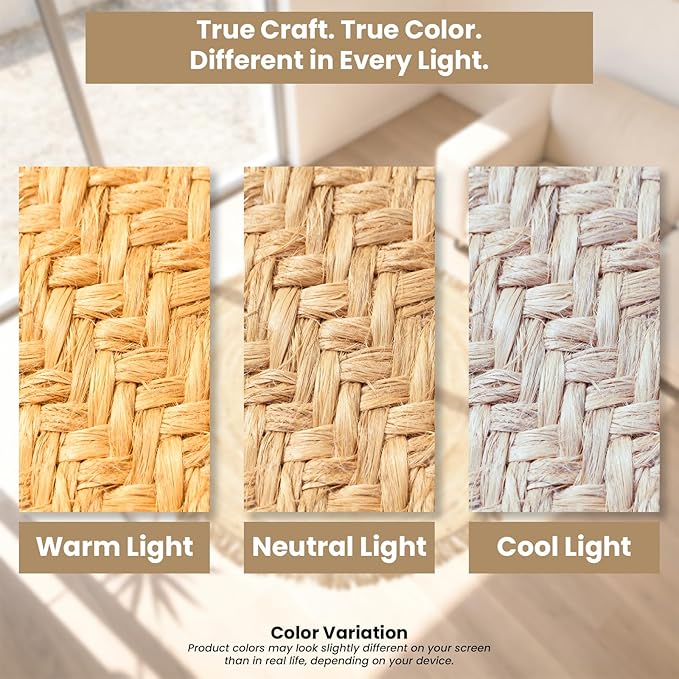 Hand Woven Jute Round Rug, – Natural, Reversible Boho Entry Area Rugs for Kitchen, Living Room I Farmhouse Indoor Outdoor Decorative Floor Rug - (8 Feet)