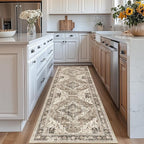 Washable Runner Rug 2.6x8 Runners for Hallways, Ultra-Thin Carpet Runners for Entryway Anti Slip Backing Runner Rugs for Kitchen Laundry Room Indoor Hallway (Brown/Beige)