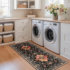 Area Rugs 2'x6' Runner Rug Non Slip Washable for Kitchen Hallway Bedroom Beside Laundry Room Bathroom Rug, Floor Carpet, Black Colorful Floral Dark Tan