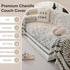 ROOMLIFE Thicked Striped Couch Cover with Tassel Black Chenille Sofa Cover Blanket for Sectional Sofa, Soft Sofa Slipcovers for L Shaped Love Seat 2-3 Cushion Couch Anti Slip Sofa Protector, 71"x150"
