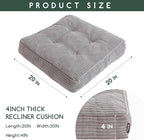 HIGOGOGO Tufted Corduroy Recliner Seat Cushion for Elderly, High Density Foam Large Square Seat Cushion for Recliner Chair, Floor Pillow, Office Chair, Car, No Pressure on Thighs, 20x20x4