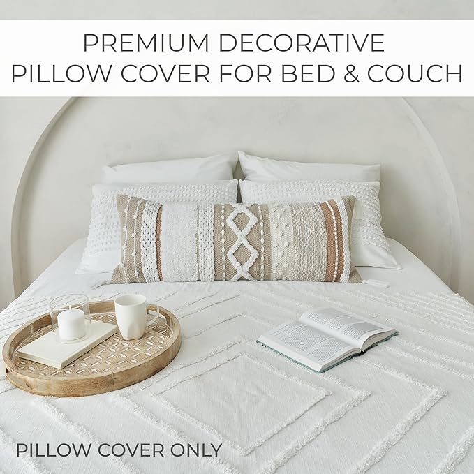 Decorative Boho Lumbar Pillow Cover 14x36 – Beautiful Throw Pillow with Soft Texture for Bed, Couch Decor or as Body Cushion – A Stylish Addition to Your Bedroom