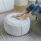 Inflatable Pouf Ottoman, 21x10 Inches Stuffed Chenille Ottoman with Inflatable PVC Liner, Foot Rest with Portable Handle, Round Floor Pillow for Living Room, Bedroom, Kids Room