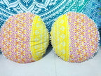 CRAFT KALA Mandala Floor Pillow Cushion Cover Seating Throw Cover Hippie Decorative Bohemian Ottoman Pouf Pom Pom Pillow Cases Boho Indian Cotton Living Yoga Home Décor 24: Round Set Of 2 Yellow Ombre