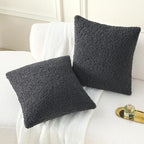 FUTEI Charcoal Throw Pillow Covers 26x26 Inch Set of 2,Furry Faux Fur Teddy Boucle Textured Cushion Covers,Soft Fluffy Decorative Euro Pillow Shams,Home Decor for Couch Bed Living Room Office Car