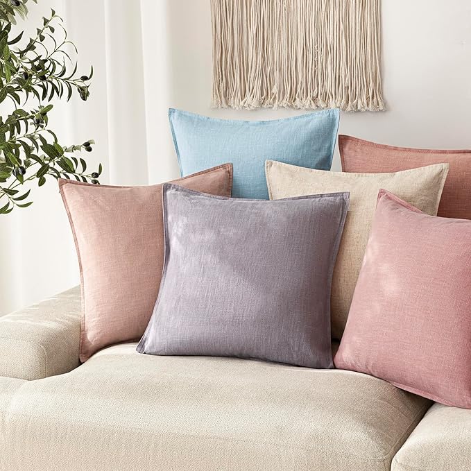 Foindtower Pack of 2, Decorative Linen Soild Throw Pillow Covers Soft Accent Lumbar Cushion Case Farmhouse Pillowcase for Chair Couch Sofa Bedroom Living Room Home Decor 12 x 20 Inch Light Purple